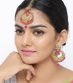 Brass and Kundan Maang Tikka And Earrings Set for Women & Girls