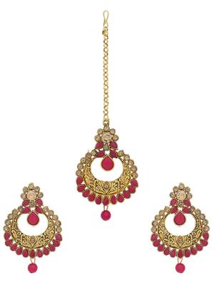 Brass and Kundan Maang Tikka And Earrings Set for Women & Girls 2