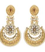 Modern Filigree Chandbali Earrings with Faux Pearls For Women Girls