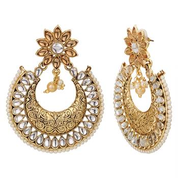 Embellished Kundan Pearl Chandbali Earring for Women Girls 2