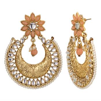 Embellished Kundan Pearl Chandbali Earring for Women Girls 2
