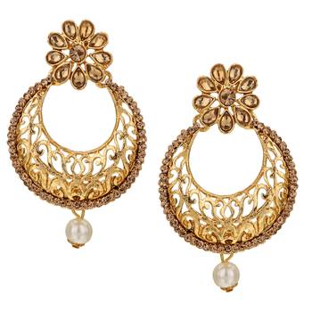 Golden Chandbali Earrings with Faux Pearls For Women Girls 1
