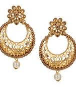 Golden Chandbali Earrings with Faux Pearls For Women Girls