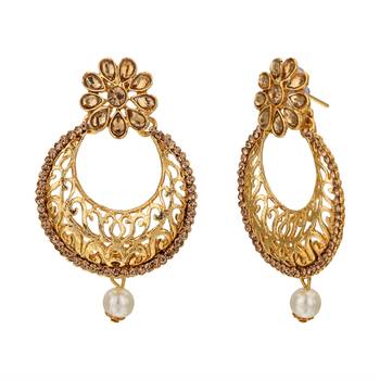 Golden Chandbali Earrings with Faux Pearls For Women Girls 2