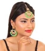 Kundan Moti Gold Platted Wedding Maang Tikka and Earrings Set for Women Girls