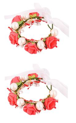 Floral Red Color Fabric Handmade Wrist band/Bracelet for Men/Women/Kids - Pack of 2 1
