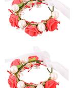 Floral Red Color Fabric Handmade Wrist band/Bracelet for Men/Women/Kids - Pack of 2