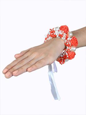 Floral Red Color Fabric Handmade Wrist band/Bracelet for Men/Women/Kids - Pack of 2 3