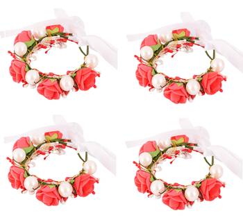 Floral Red Color Fabric Handmade Wrist band/Bracelet for Men/Women/Kids - Pack of 4 1