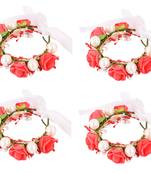 Floral Red Color Fabric Handmade Wrist band/Bracelet for Men/Women/Kids - Pack of 4