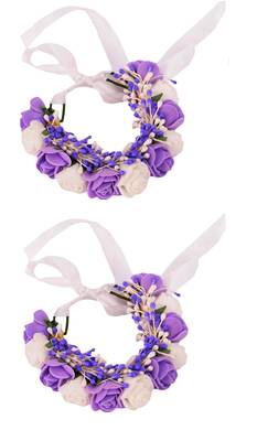 Floral Purple & White Color Fabric Handmade Wrist band/Bracelet for Men/Women/Kids - Pack of 2 1