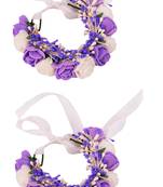 Floral Purple & White Color Fabric Handmade Wrist band/Bracelet for Men/Women/Kids - Pack of 2