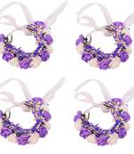 Floral Purple & White Color Fabric Handmade Wrist band/Bracelet for Men/Women/Kids - Pack of 4