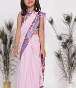 Little Bansi Floral print ready to wear saree and blouse - Lavender