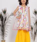 Little Bansi Floral Sequence frock kurta with Lacework and Gota sharara and lacework duppata - White & Yellow