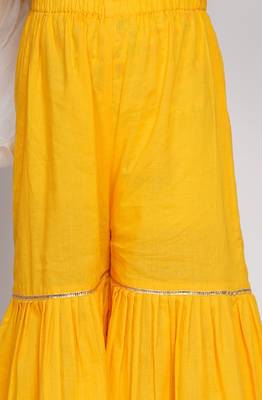 Little Bansi Floral Sequence frock kurta with Lacework and Gota sharara and lacework duppata - White & Yellow 5