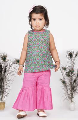 Little Bansi Reversable Kurta with Sharara and Pyjama for Toddlers - Blue, White and Pink 1