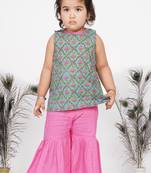 Little Bansi Reversable Kurta with Sharara and Pyjama for Toddlers - Blue, White and Pink