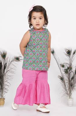 Little Bansi Reversable Kurta with Sharara and Pyjama for Toddlers - Blue, White and Pink 3