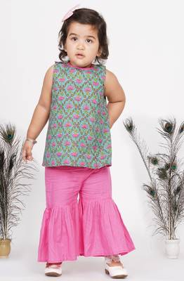 Little Bansi Reversable Kurta with Sharara and Pyjama for Toddlers - Blue, White and Pink 6