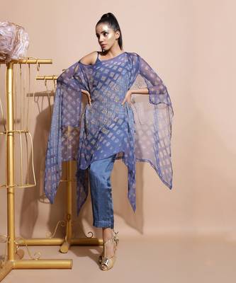 Indigo Blue Burfee Print Cape Set 5