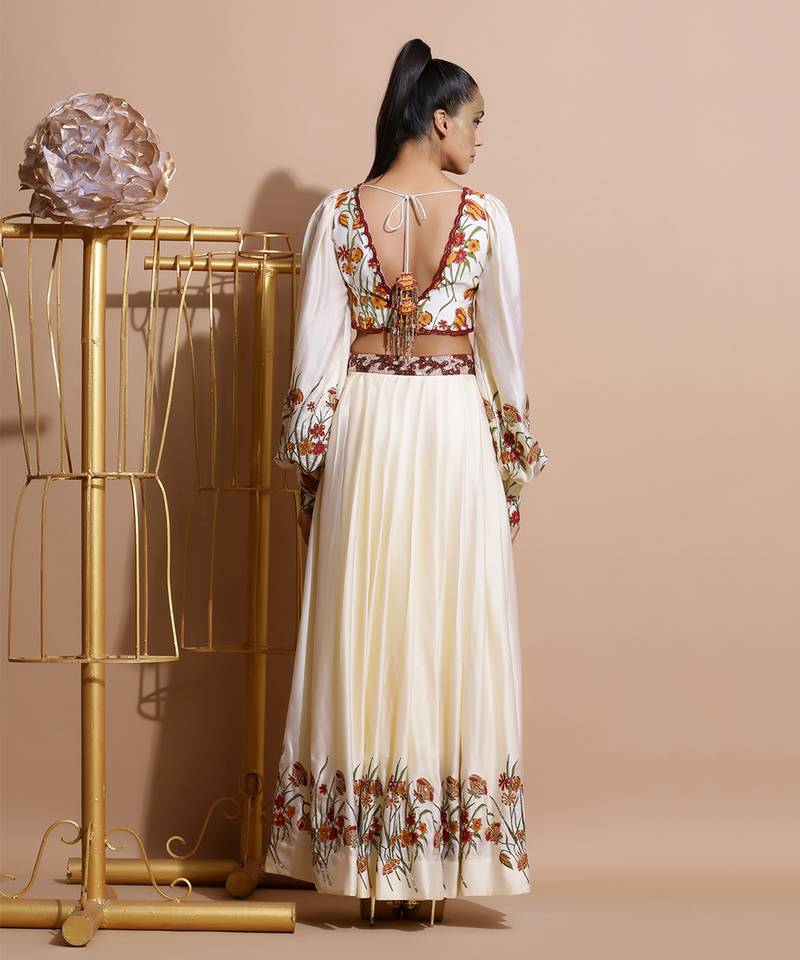 Cream Garden Print Skirt Set