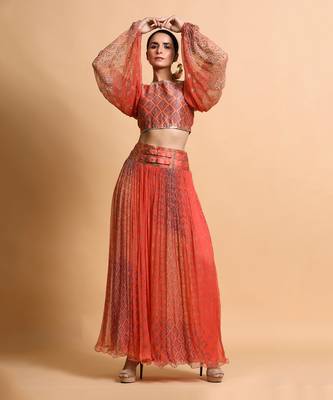 Salmon Burfee Print Skirt Set 4