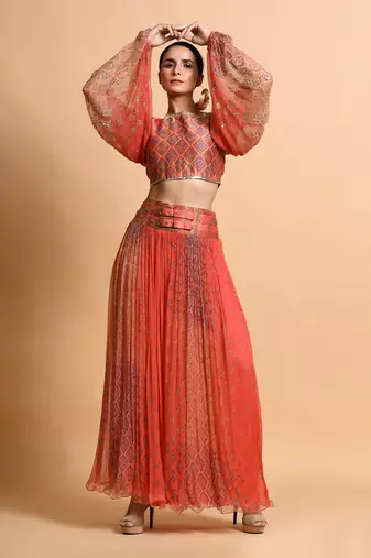 Salmon Burfee Print Skirt Set