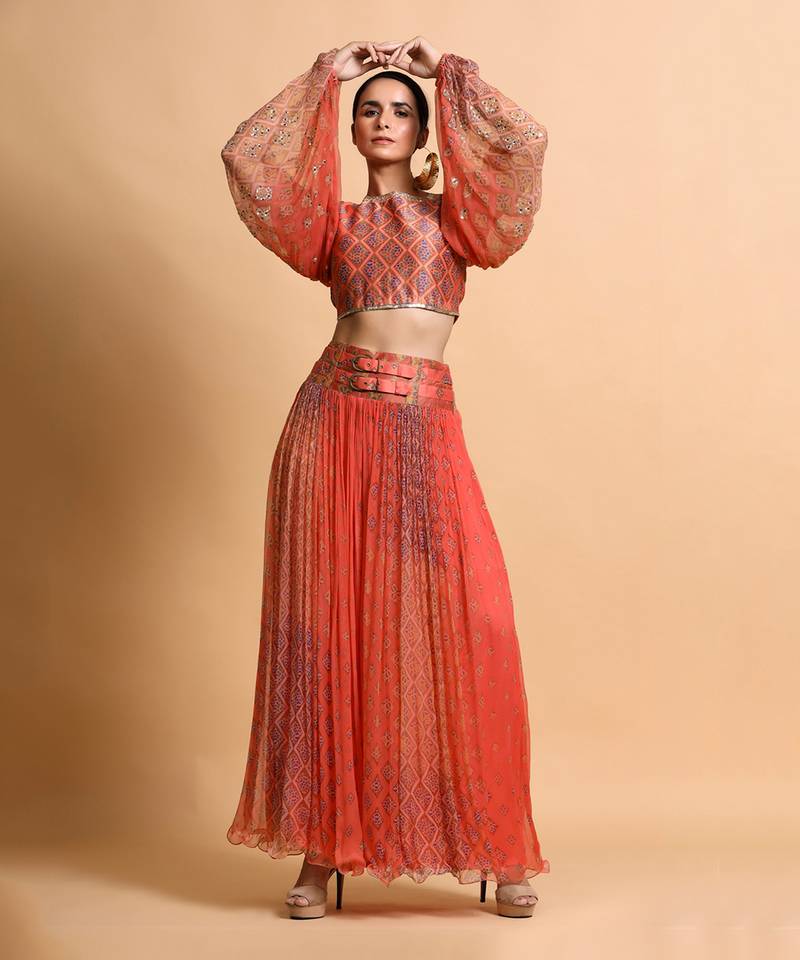 Salmon Burfee Print Skirt Set