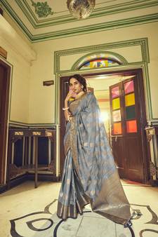 Grey woven silk saree with blouse