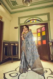 Grey woven silk saree with blouse