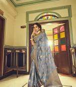 Grey woven silk saree with blouse
