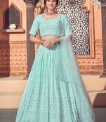 Shubhkala Sky Blue Thread And Sequins Embroidered Georgette Party Lehenga