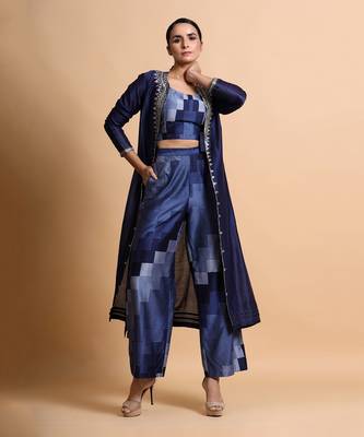 Navy Blue Embroidered Top And Pant 4