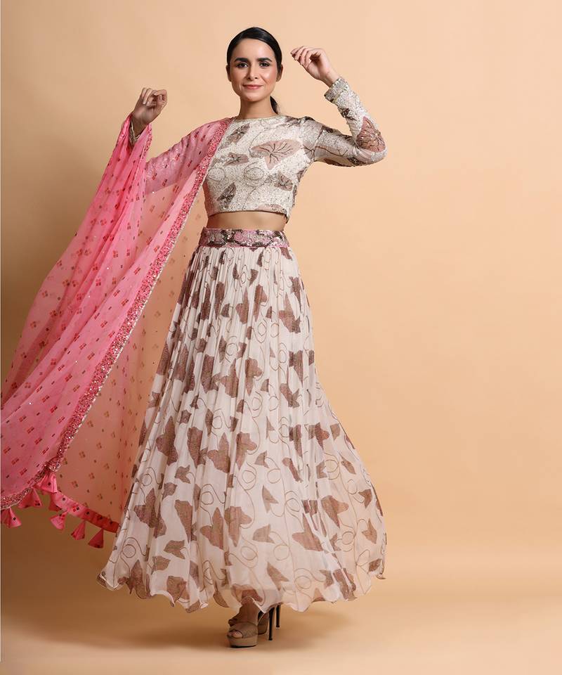 Fawn Paan Sutra Printed Skirt Set