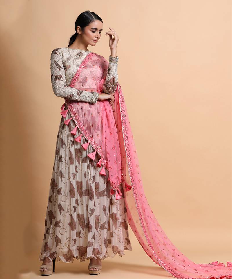 Fawn Paan Sutra Printed Skirt Set