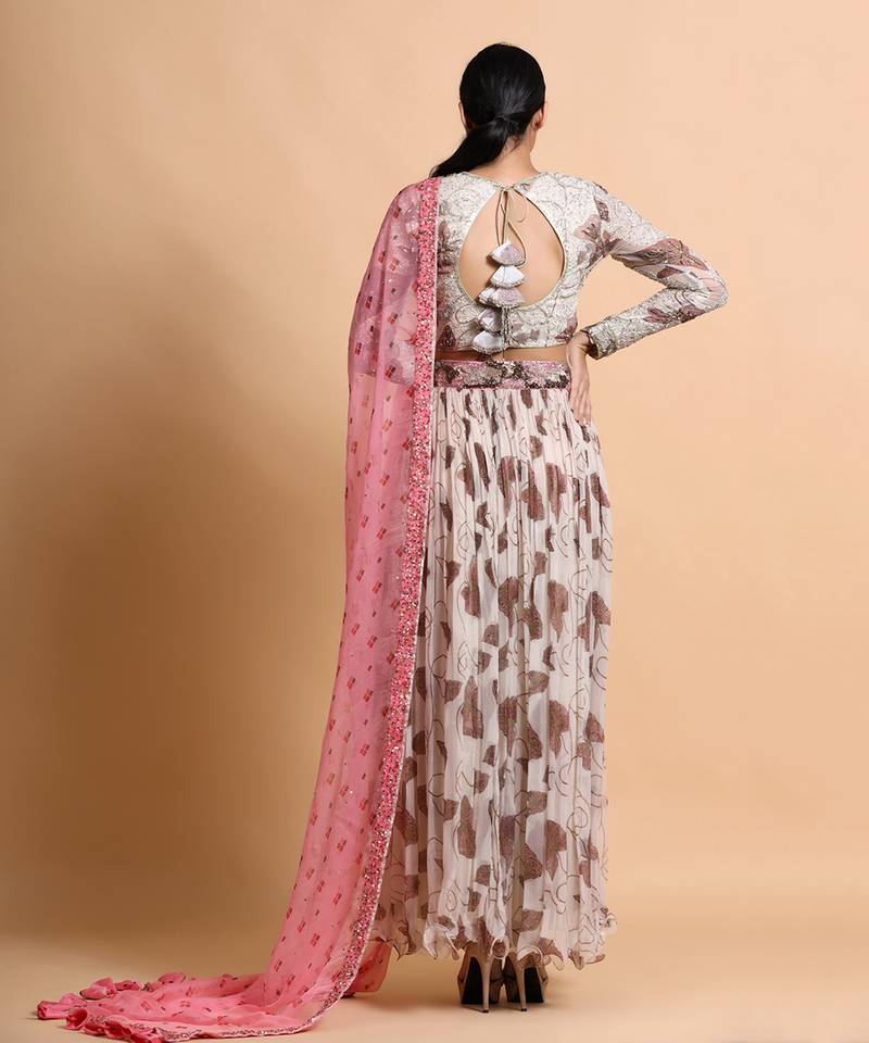 Fawn Paan Sutra Printed Skirt Set