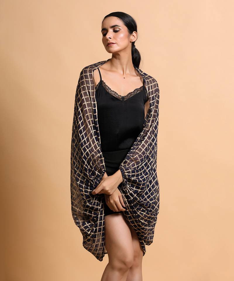 Navy Cubic Print Cape 