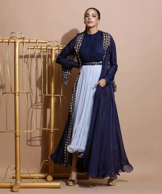 Navy Organza Long Jacket  4