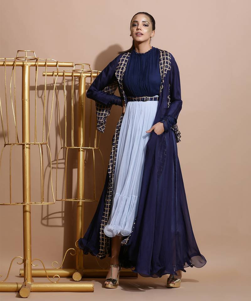 Navy Organza Long Jacket 