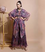 Navy Leheriya Print Organza Cape 