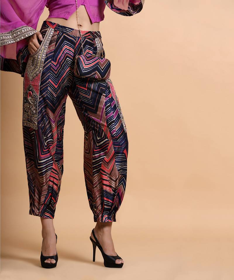 Orchid Top And Navy Leheriya Baggy Pants