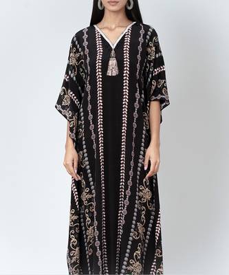 Black And Grey Silk Full Length Kaftan 5