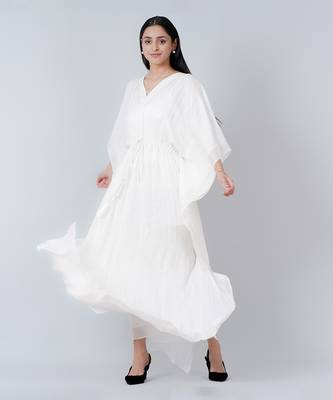 Ivory Lurex Full Length Kaftan 5