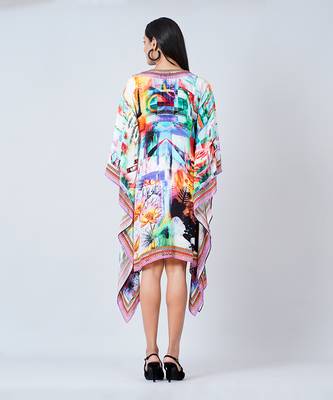 Multicoloured Abstract Mid Length Kaftan 5