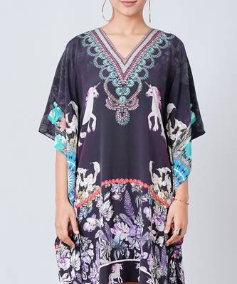 Black Silk Mid Length Kaftan 5