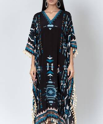 Black And Blue Aztec Mid Length Kaftan 5