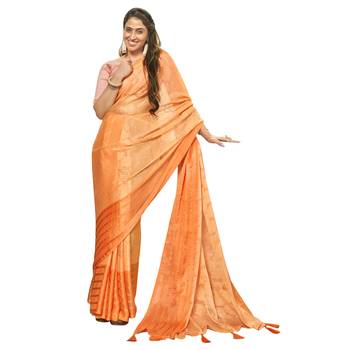 Orange brasso brasso saree with blouse 1