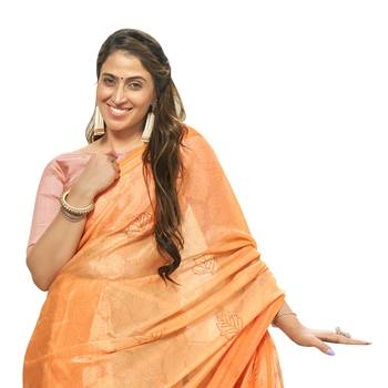 Orange brasso brasso saree with blouse 2