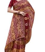 Red printed brasso saree with blouse